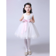 Affordable Lovely Ball Gown Knee Length Flower Girl Dress with Pink Sashes
