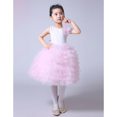 Kid's Princess Ball Gown Knee Length Satin Tulle Layered Skirt Flower Girl Dress