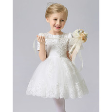 Little Grils Pretty Short First Communion Dress with Short Sleeves