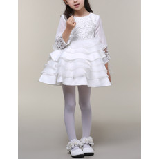 Little Girls Adorable Short Lace Layered Skirt Flower Girl Dress with Sleeves