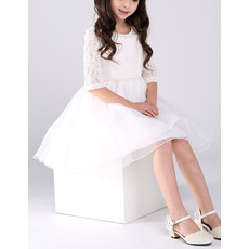 Little Girls Lovely A-Line Short Organza Lace Flower Girl Dress with Sleeves