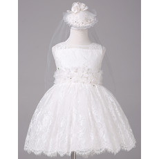 Inexpensive Pretty Ball Gown Short Lace Flower Girl Dress with Floral Belts