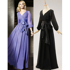 Designer Elegant V-Neck Long ChiffonFormal Mother Dress with Long Sleeves