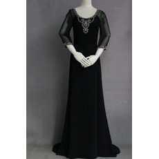 Custom Modern Sheath Chiffon Black Mother Dress with 3/4 Long Sleeves