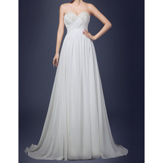 Simple Empire Waist Sweetheart Sweep Train Chiffon Wedding Dress