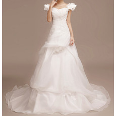 Affordable Luxury Off-the-shoulder Sweep Train Satin Tulle Wedding Dress