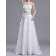 Romantic Sweetheart Floor Length Satin Tulle Wedding Dress with Sash