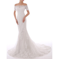 Classic Elegant Sheath Off-the-shoulder Chiffon Embroidery Wedding Dress
