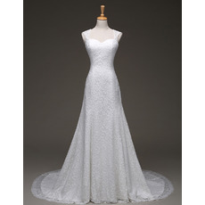 Custom Designer Elegant A-Line Sweetheart Sweep Train Lace Wedding Dress