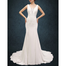 Modern Sexy Sheath Straps Court Train Chiffon Wedding Dress