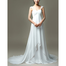 Custom Stylish Empire Waist Straps Sweetheart Court Train Chiffon Wedding Dress