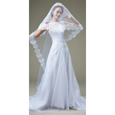 Inexpensive Designer A-Line Bateau Sweep Train Organza Pleated Wedding Dress