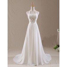 Custom Classy A-Line Halter Court Train Chiffon Pleated Wedding Dress