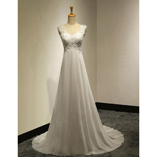 Affordable Modern A-Line Round Empire Sweep Train Chiffon Wedding Dress