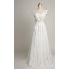 Sexy Chic Round/ Scoop Sweep Train Chiffon Applique Wedding Dress