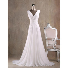 Timeless Modest A-Line V-Neck Court Train Chiffon Fringe Wedding Dress