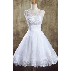 Informal Classic A-Line Scoop Short Organza Beaded Garden Wedding Dress