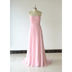 Inexpensive Cutsom Strapless Floor Length Chiffon Pleated Bridesmaid Dress