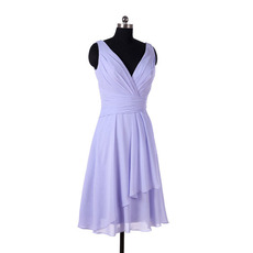 Simple Vintage V-Neck Knee Length Chiffon Bridesmaid/ Wedding Party Dress