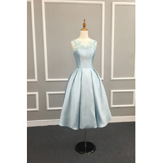 Vintage Ball Gown Tea Length Satin Tulle Embroidery Cocktail Dress
