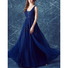 Beautiful Elegant V-Neck Floor Length Blue Organza Formal Evening Dress