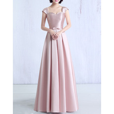 Womens Modest Sweetheart Cap Sleeves Long Satin Prom Evening Dress