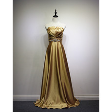 Custom Plus Size A-Line Strapless Sweep Train Satin Formal Evening Wear Dress