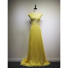 Custom Plus Size Chapel Train Chiffon Formal Evening Wear Dress for Women