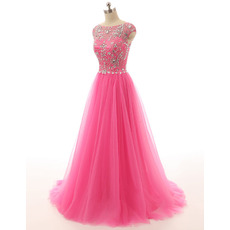 Discount Designer A-Line Sweep Train Long Prom Evening Wear Dress