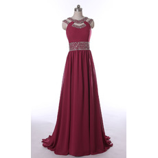 Custom Designer Sweep Train Long Chiffon Prom Evening Wear Dress