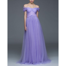 Classy Empire Waist Off-the-shoulder Cap Sleeves Long Chiffon Evening Dress