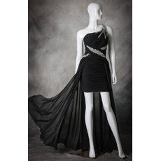 Hipster One Shoulder High-Low Asymmetric Chiffon Black Homecoming Dress