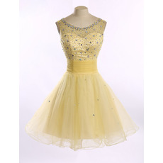 Girls Classy Style A-Line Round Short Satin Tulle Homecoming Dress