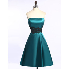Girls Classic Strapless Knee Length Satin Homecoming Dress with Sashes