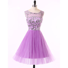 Pretty A-Line Sleeveless Short Tulle Rhinestone Homecoming Dress