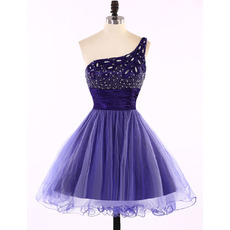 Custom Designer A-Line One Shoulder Short Tulle Homecoming Dress