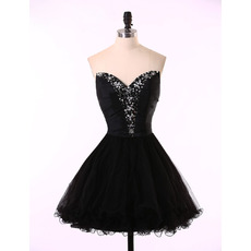 Girls Pretty A-Line Sweetheart Short Satin Tulle Black Homecoming Dress