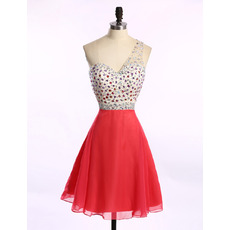 Discount One Shoulder Short Chiffon Rhinestone Homecoming Dress