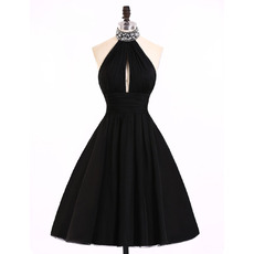 Modern Sexy A-Line Halter Knee Length Satin Black Homecoming Dress