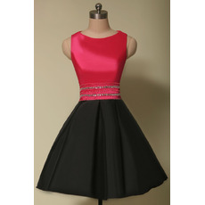 Affordable A-Line Sleeveless Short Satin Red & Black Homecoming Dress