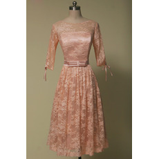 Modest Tea Length Lace Homecoming Dress with 3/4 Long Sleeves