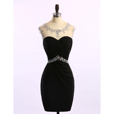 Sexy Tight Sheath Sleeveless Short Satin Black Rhinestone Homecoming Dress