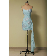 Simple Tight Sheath Strapless Short Chiffon Embroidery Homecoming Dress