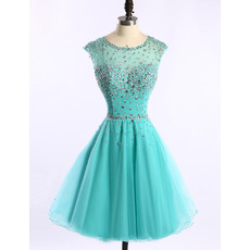 Affordable Classy A-Line Short Satin Organza Rhinestone Homecoming Dress