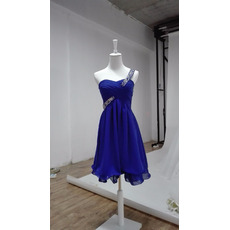 Best One Shoulder Knee Length Blue Chiffon Lace-Up Homecoming Dress