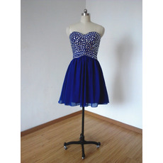 Classic Style Sweetheart Short Blue Chiffon Rhinestone Homecoming Dress