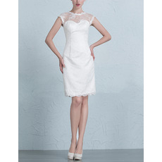Affordable Modern Sheath Mandarin Collar Short Bridal Wedding Dress