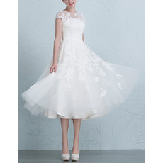 Affordable Charming A-Line Tea Length Organza Garden/ Outdoor Wedding Dress