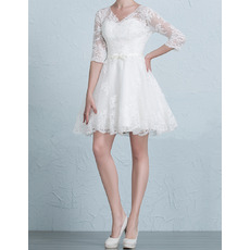 Fashionable Informal V-Neck Short/ Mini Wedding Dress with 3/4 Long Sleeves