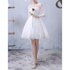 Discount Informal Ball Gown Short Tulle Wedding Dress with Long Sleeves